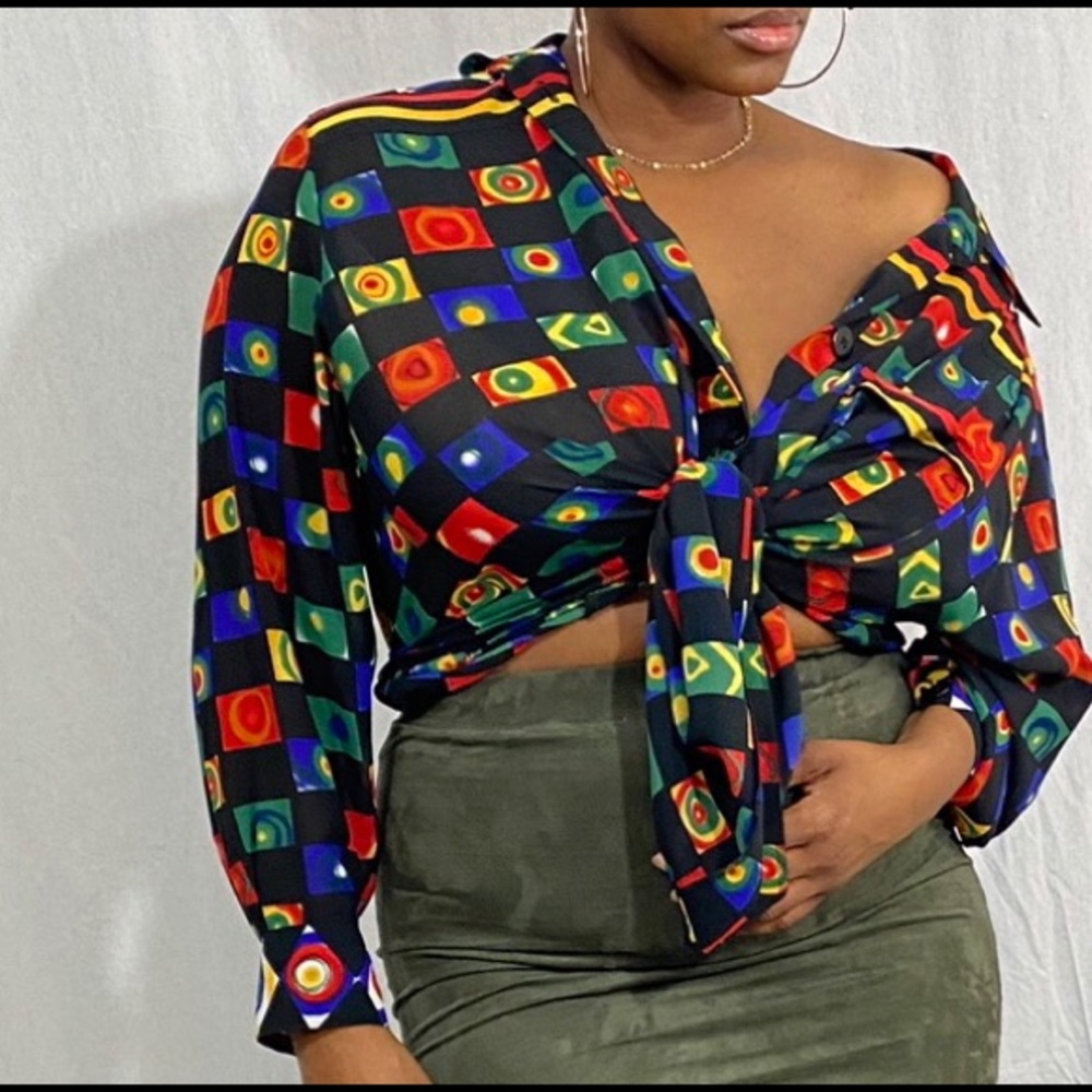 Vintage Color Block Blouse